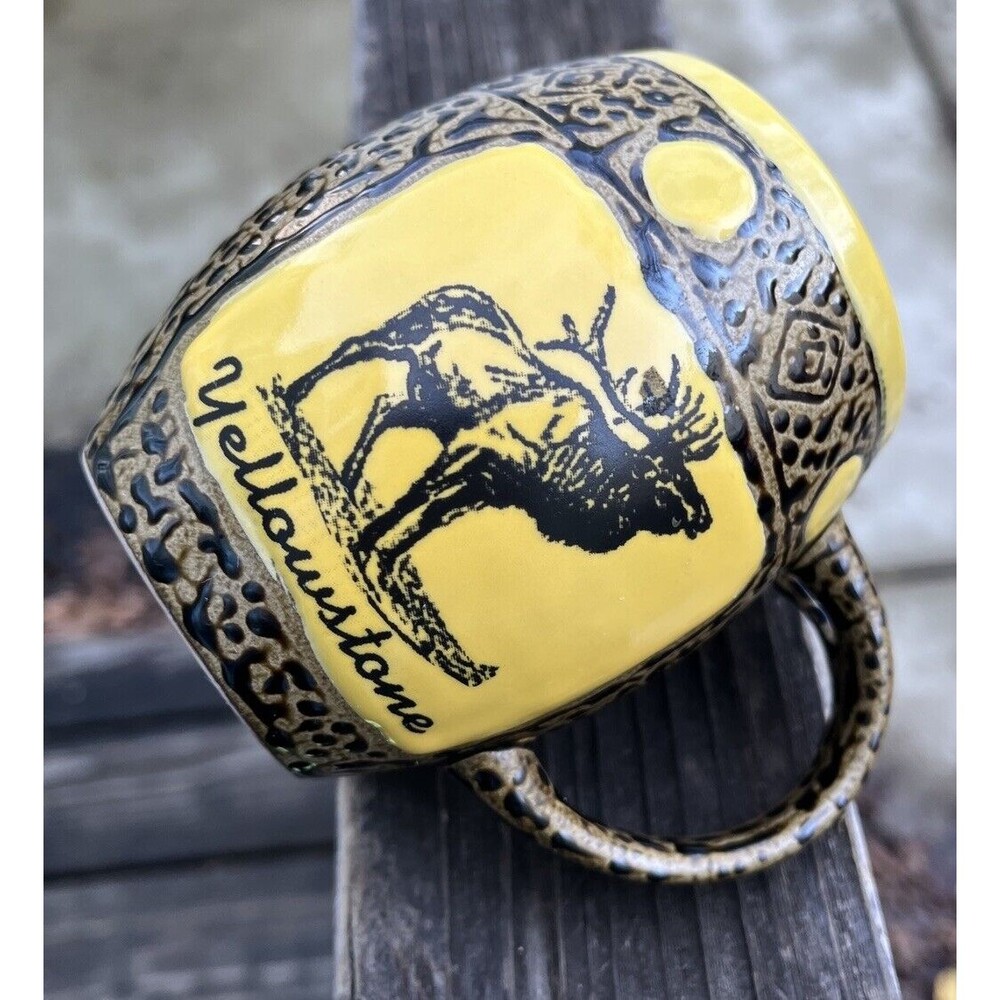 Always Azul Pottery Colorado Mug Yellowstone Moose Yellow Brown 14 oz, no spoon